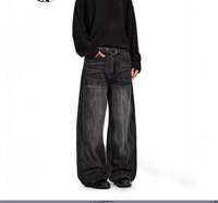 Jean en denim de coton bleu foncé délavé coupe bootcut style américain taille mi-haute unisexe vintage pour toutes les saisons