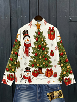 Suéter de Cuello Alto con Diseño de Muñeco de Nieve Navideño para Mujer, Tejido por Computadora, con Transferencia Térmica, Personalizado para Uso Diario Informal y Festivo