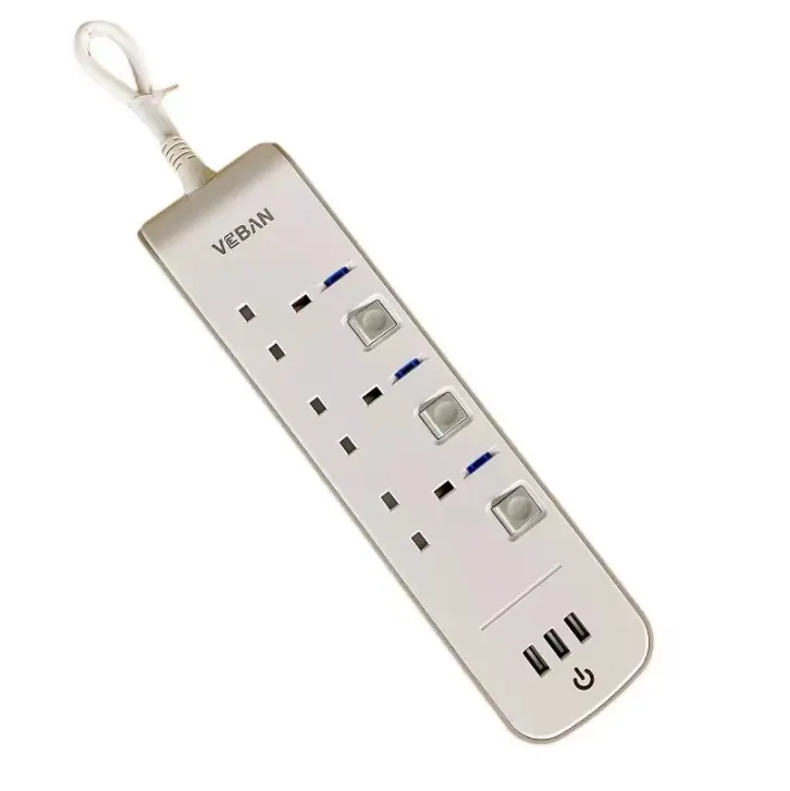 UK Standard Surge Protector Wall Mount New Power Strip With USB Charging Ports 5 Way Outlet Extension Plug Socket