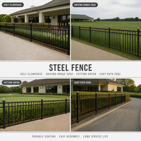 Clôture décorative en acier noir avec embouts en forme de lance dorée et bande annulaire, finition enduite pour le club-house de golf et le bord du parcours
