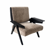 Fauteuil d'appoint de style Mid-Century, fauteuil lounge en tissu chenille beige taupe, structure en bois massif, accoudoirs en bois pour salon, hôtel