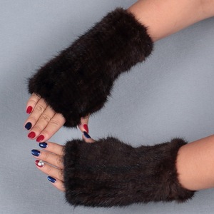 MWFur <span class=keywords><strong>Mitaines</strong></span> d'hiver de luxe en fourrure sans doigts Gants en fourrure de vison pour femmes <span class=keywords><strong>Mitaines</strong></span> tricotées <span class=keywords><strong>à</strong></span> la main Mode élastique - Product Image 5