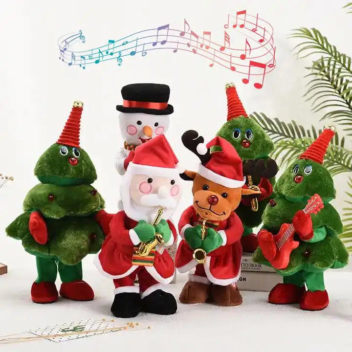 Wholesale Stuffed Animals Soft Toys Santa Claus Plush Toy Cute Stuffed Christmas Flowerpot Sing Dancing Plush Toy