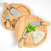 Planche à découper ronde multifonction de luxe avec tiroirs, en bois d'hévéa, et ensemble de couteaux à charcuterie