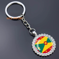 Porte-clés fleur en strass drapeau de la Grenade, très populaire, pour sac à dos, décoration de clés, breloque de portefeuille, souvenir de voyage