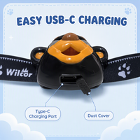 Lampe frontale LED en forme d'animal de dessin animé pour enfants, rechargeable par USB-C, légère, pour la lecture, le jeu, le camping, la randonnée, l'utilisation en extérieur