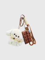 Porte-clés multi-styles en peluche chiot Kawaii, doux et durable, avec cordon tressé, pendentif tranche de chocolat, mousqueton, adorable figurine de chien pour sac