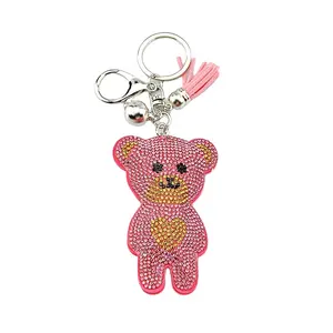 उच्च गुणवत्ता के चमड़े खिलौना टेडी भालू कुंजी श्रृंखला के साथ पु नायलॉन चाबी का गुच्छा के लिए बैग लटका