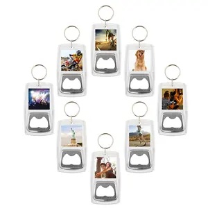 Customized Blank Acrylic Keychain Picture Insert Plastic Clear Rectangle Acrylic Photo Frame Keychain Bottle Opener