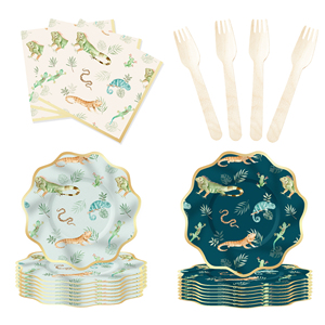 DAMAI New Customized Animal Theme <b>Disposable</b> Dessert Dinner Paper Plates Cups Napkin Tableware Set Party Supplies - Product Image 3