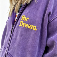 Sweat à capuche surdimensionné brodé personnalisé pour femme, style preppy, couleur unie délavée à l'acide, streetwear, pur coton, vintage Xuanzhige