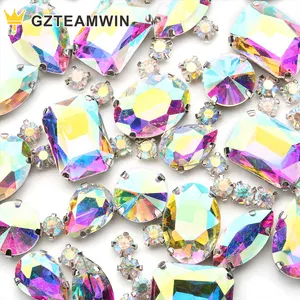 Hot Sale Glass AB Color Rhinestone Crystal Oval Shaped Fancy Stone Point Back Gemstone Beads Accessories