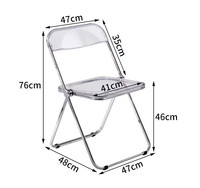 Chaises de salle à manger pliantes en acrylique transparent de style nordique moderne pour l'extérieur, avec pieds en métal réglables en hauteur et revêtement en tissu, vente en gros