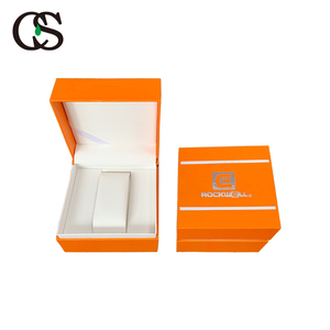 Boîte de rangement pour montres en papier d'art orange, avec logo imprimé et estampage à chaud, durable, avec coussin, vente en gros d'usine - Product Image 1