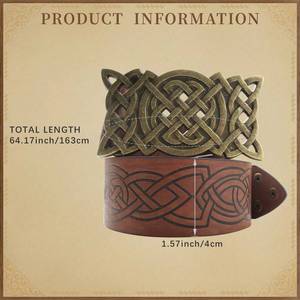 Cinturón de caballero medieval, cinturón de cuero Pu marrón/negro con hebilla de metal dorado retro, accesorio de estilo vikingo para vestirse diariamente - Product Image 2