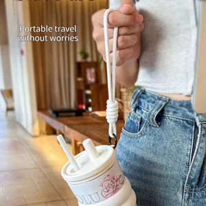 Taza de Viaje Térmica de Acero Inoxidable con Tapa y Pajita, Taza de Café Ecológica para Camping - Product Image 5