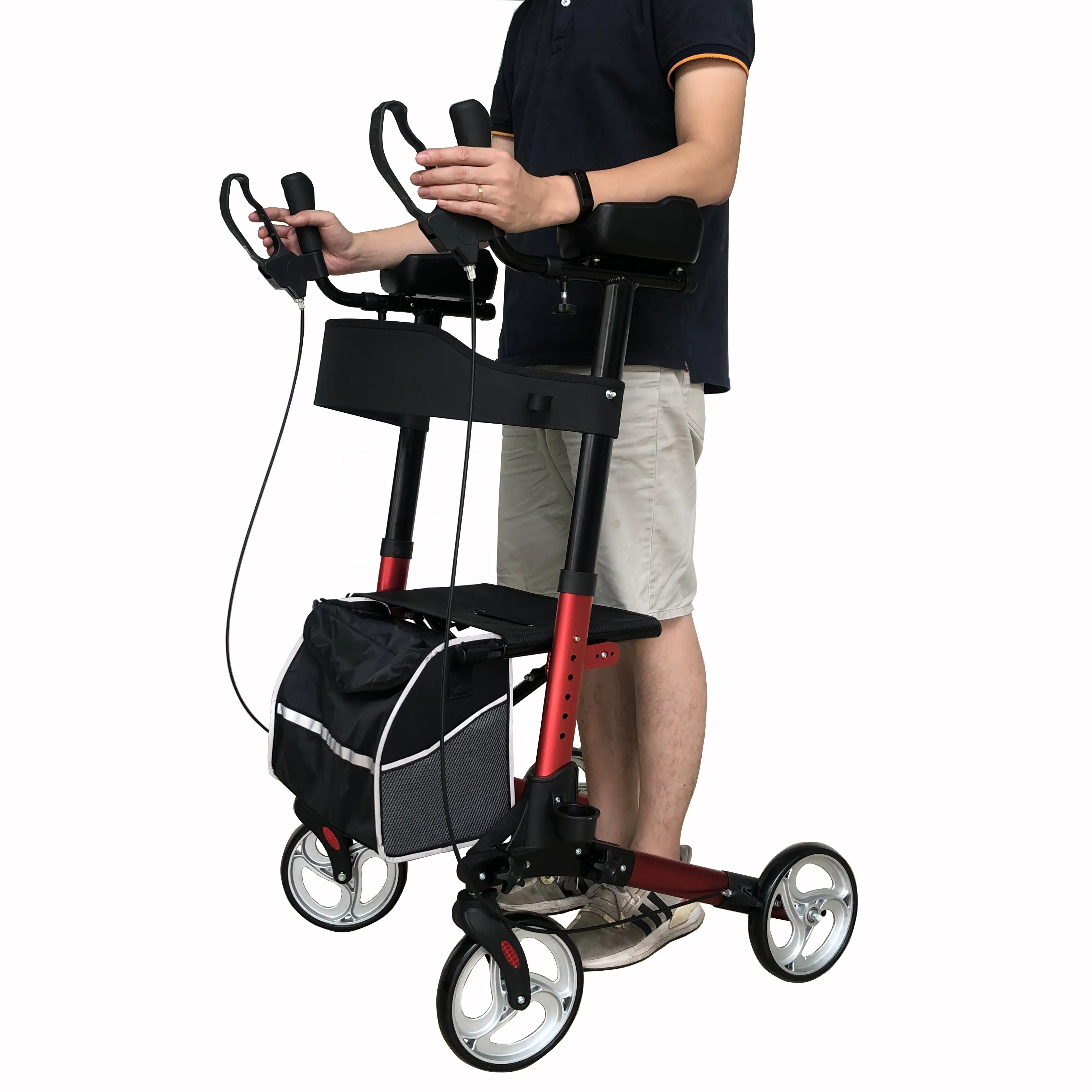 FOSHAN-Andador de movilidad con ruedas de PVC de 8 pulgadas, andador para caminar, ayuda para caminar, soporte para antebrazo, color rojo TRA01C