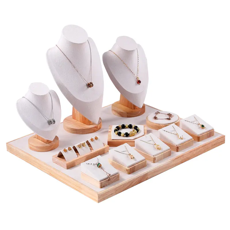 Voorraad Groothandel Sieraden Display Houten Sieraden Toonbank Set Rekwisieten Ring Ketting Oorbellen Hanger Stand