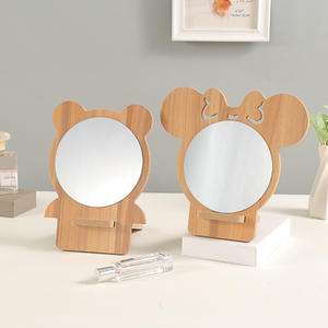 Espejo de madera de bambú para <span class=keywords><strong>maquillaje</strong></span>, espejo de tocador ecológico de alta calidad con diseño de dibujos animados, para uso doméstico, herramientas cosméticas de belleza - Product Image 3
