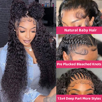 Perruque bouclée profonde sans colle 13x4 HD avec dentelle transparente, noire naturelle, cheveux vierges brésiliens 12A, pré-épilée avec baby hair