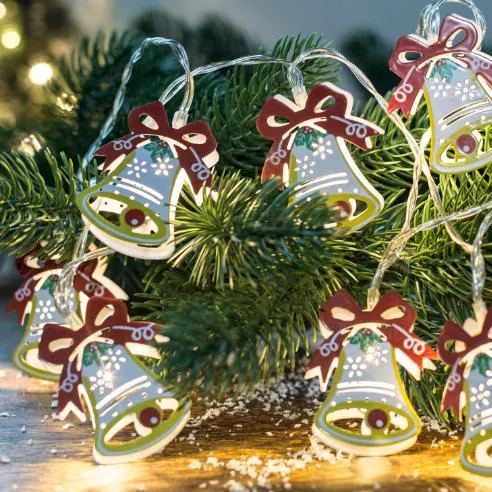 Kanlong Bunte Eisen glocken 10L warmweiß LED Custom Mini Jingle Bell Metall formen Lichterkette Neujahr führte Weihnachts licht