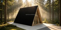 Maison préfabriquée moderne en forme de A avec extension latérale, petite cabane triangulaire pour les stations balnéaires et le camping
