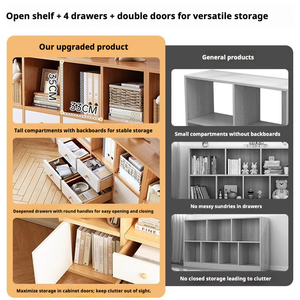 Meuble de rangement moderne et minimaliste en bois massif chêne et hêtre pour salon, avec cloison non réglable, armoire latérale pour canapé, à poser au sol ou au mur - Product Image 4