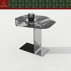 Table d'appoint de salon d'angle GOLDKING en marbre noir avec plateau octogonal asymétrique et base en acier inoxydable – Vente directe OEM/ODM - Product Image 2