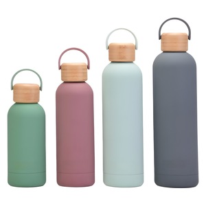 Custom Logo 350ml 500ml 750ml 1000ml Double Wall Stainless Steel Thermal Water Bottle with Bamboo Lid and Handle - Product Image 1