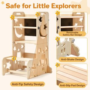Toddler Standing <b>Tower</b>,4-in-1 Kitchen Stool with Blackboard | Foldable Wooden <b>Learning</b> <b>Tower</b> for Counter & Bathroom - Product Image 2
