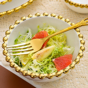 Assiette <span class=keywords><strong>en</strong></span> céramique perlée dorée <span class=keywords><strong>en</strong></span> <span class=keywords><strong>forme</strong></span> <span class=keywords><strong>de</strong></span> cœur, assiettes à steak, à pâtes, à dîner, bols à soupe, <span class=keywords><strong>vaisselle</strong></span> - Product Image 3