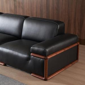 Canapé minimaliste italien à quatre places en bois massif de noyer noir première couche en cuir véritable style <span class=keywords><strong>nord</strong></span>-américain pour villa école - Product Image 3