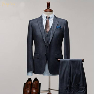 Completo <span class=keywords><strong>Uomo</strong></span> Premium a Righe Grigie, 3 Pezzi, Vestibilità Slim in TR Elasticizzato, Personalizzabile OEM con MOQ Basso per Vendita all'Ingrosso - Product Image 4