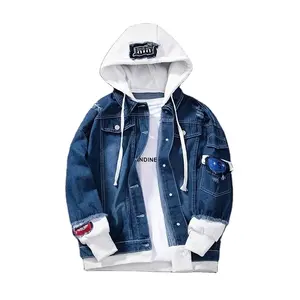 Áo Khoác Nam Có Mũ Tùy Chỉnh Áo Khoác Jean Dài Tay Hợp Thời Trang Mặc Ngoài Áo Hoodie Thiết Kế Miếng Vá In Logo Phía Sau Cho Nam Sành Điệu