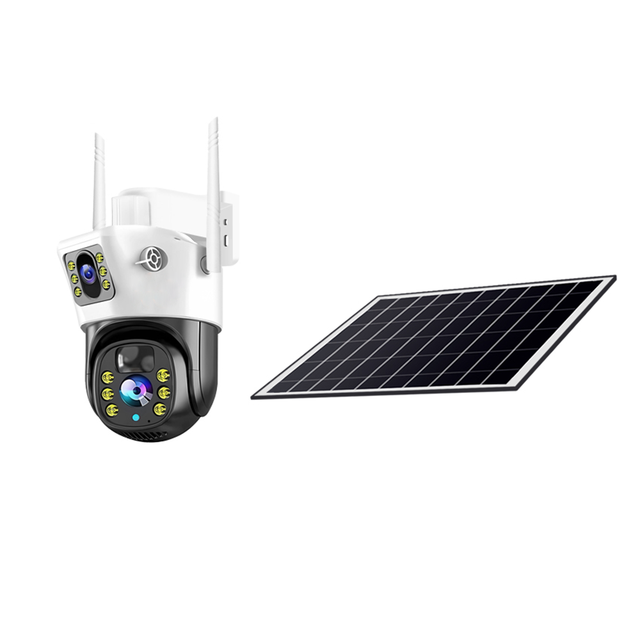 V380 Pro Dual Lens Wifi Solar Security Camera Outdoor Wireless AI Smart Tracking & Color Night Vision IP66 Waterproof