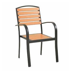 Silla de Aluminio para Exteriores con Brazos, Asiento de Madera con Listones, Estilo Contemporáneo para Patio, Balcón, Cafetería, Uso Comercial - Product Image 1