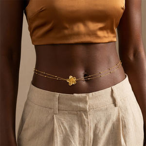 Chaînes de <span class=keywords><strong>ventre</strong></span> RINHOO simples à double couche pour femmes, couleur or, en métal, motif floral, pour bikini, chaîne de taille, bijoux polyvalents pour vacances à la plage - Product Image 2