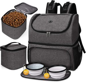 Free Sample Genuine Leather <b>Dog</b> Travel Bag & <b>Large</b> Pet Travel Kit with 2 <b>Food</b> <b>Containers</b> 1 Travel Organizer-Fashion - Product Image 1
