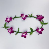 Vente en gros soie artificielle KN-hl126 hawaïenne TI feuille avec orchidée lei orchidée Lei Ti feuille Graduation Leis pour hommes mariage Luau