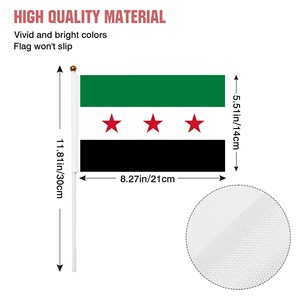 <span class=keywords><strong>Bandiera</strong></span> della Rivoluzione Siriana 14*21CM Verde Bianco Nero <span class=keywords><strong>con</strong></span> 3 Stelle Rosse su Bastone di Plastica <span class=keywords><strong>con</strong></span> Punta a Lancia Dorata - Product Image 2