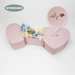 Custom Printed Cardboard Boxes Double Heart shaped Pink Packaging Box For Flowers