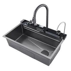 Évier de cuisine en acier inoxydable à cascade d'usine, évier de cuisine à cuve unique avec lave-gobelet - Product Image 6