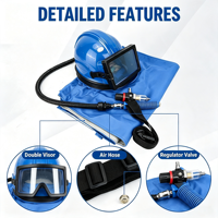 Kit complet de casque de sécurité pour sablage Born Machinery avec visière double couche, tuyau d'air de 1200 mm et régulateur réglable
