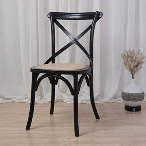 Chaise de salle à manger à dossier <span class=keywords><strong>croisé</strong></span>, siège en rotin, chaise vintage à dossier en X, siège en rotin tissé, chaise de café française en bois, chaise de ferme, lot de 2/4/6 - Product Image 4