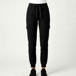 <b>Womens</b> Hospital Scrubs Joggers <b>Black</b> Cotton Polyester <b>Pants</b> with Pockets for Medical <b>Work</b> Uniforms - Product Image 1