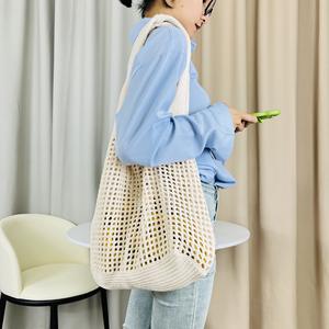 2023 New Arrival Cor sólida japonês e coreano Tote Bag malha para as Mulheres Tecido Poliéster Forro Aberto Fechamento - Product Image 5