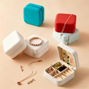 Portable PU Leather Jewelry <b>Box</b> with Zipper for Kids for Storing Necklace Ring <b>Earrings</b> Studs for Travel - Product Image 1