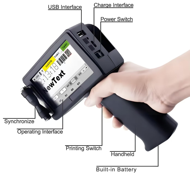 12.7mm Handheld Battery Powered CIJ Thermal Printer 600dpi for Small Business Fast Dry Ink Flex/Egg Materials Card Labels Logo