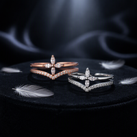 Bague Daidan à double couche, ajustable, en argent 925 avec zircon cubique, motif trèfle à quatre feuilles