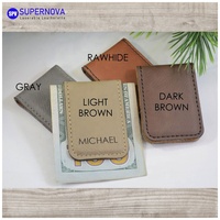 Pince à billets magnétique en cuir PU vierge personnalisable au laser, 1 3/4 " x 2 1/2 ", mince, pour gravure laser